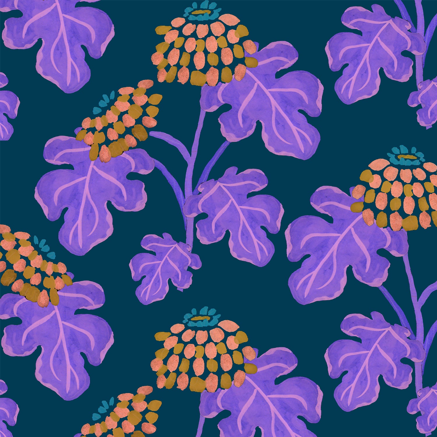 Casia Flowers Wallpaper - Navy