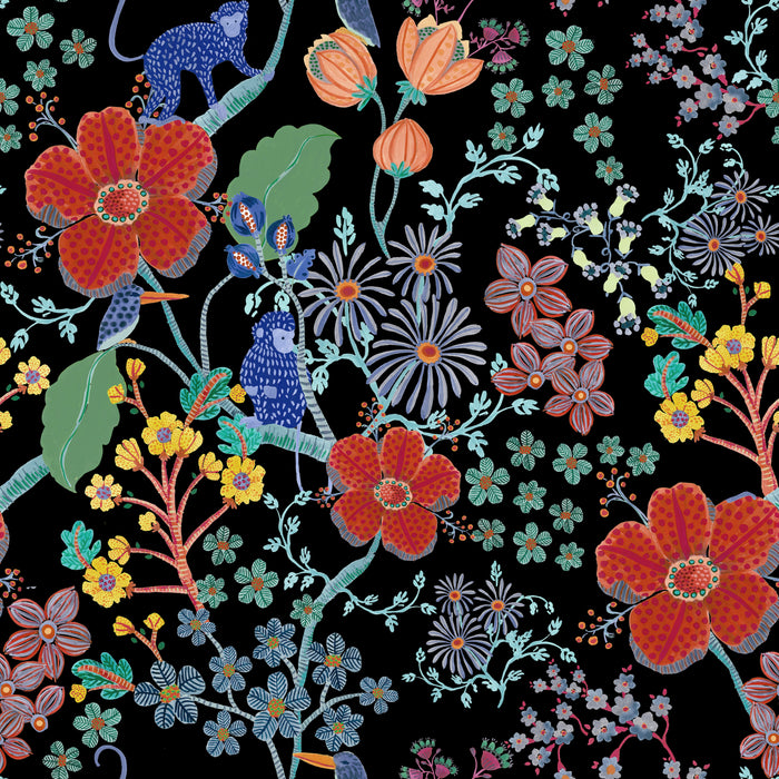 Monkey Garden Fabric - Black
