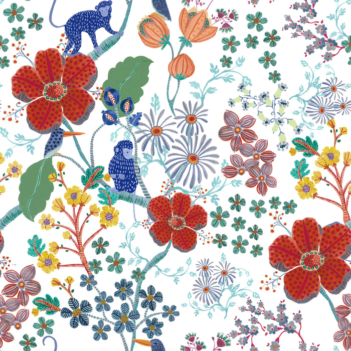 Monkey Garden Wallpaper - White