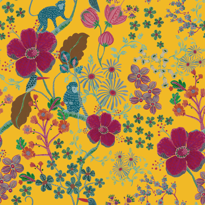 Monkey Garden Wallpaper - Yellow