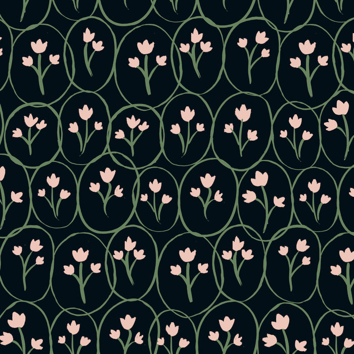 Tulip Circles Fabric - Black/Soft Pink