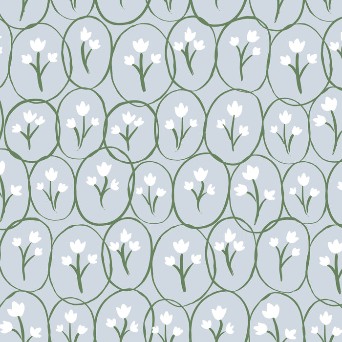 Tulip Circles Fabric - Soft Blue/White