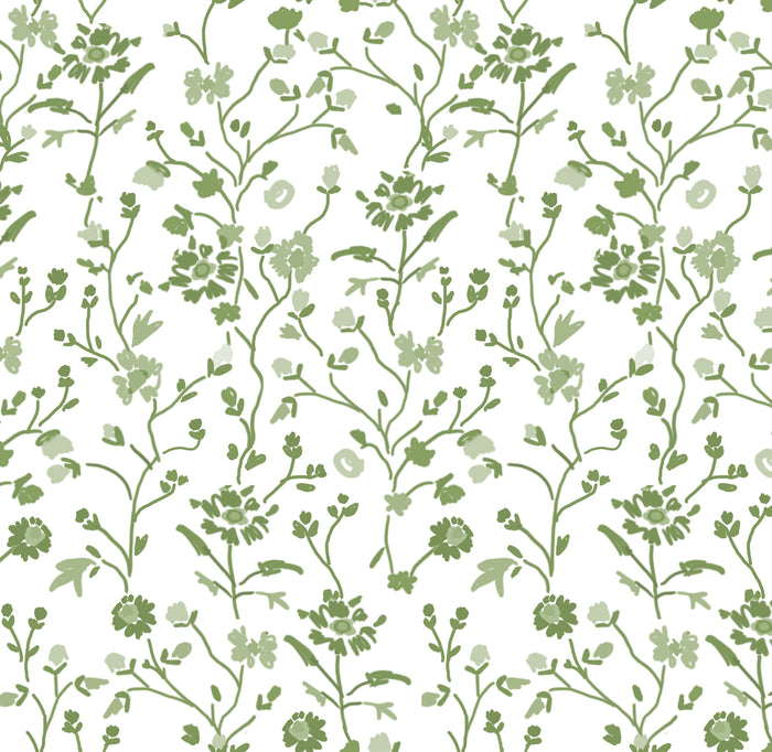 Winona Flowers Fabric - White/Green