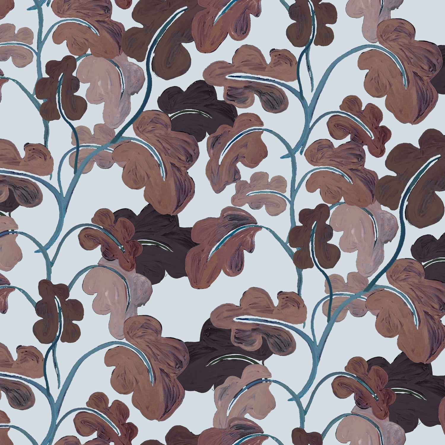 Elephant Ears Wallpaper - Soft Sky / Chocolate
