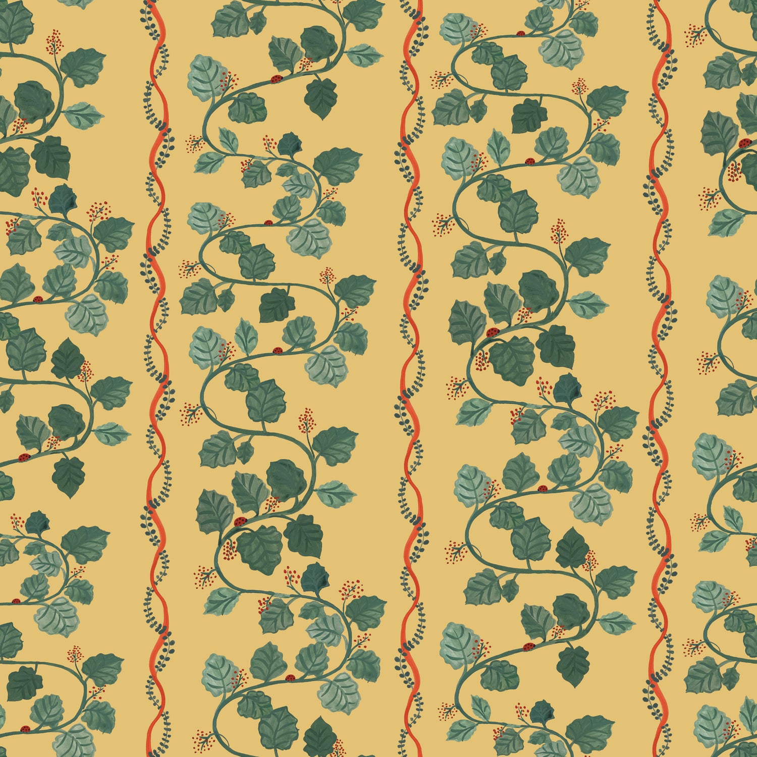 Ladybug Highway Wallpaper - Mustard