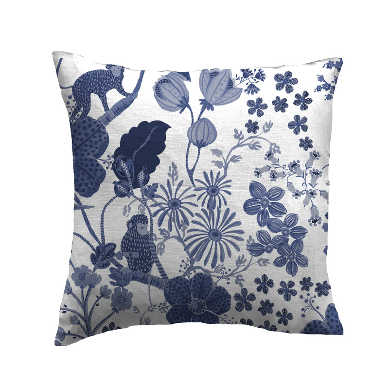 Monkey Garden Pillow - White/Blue