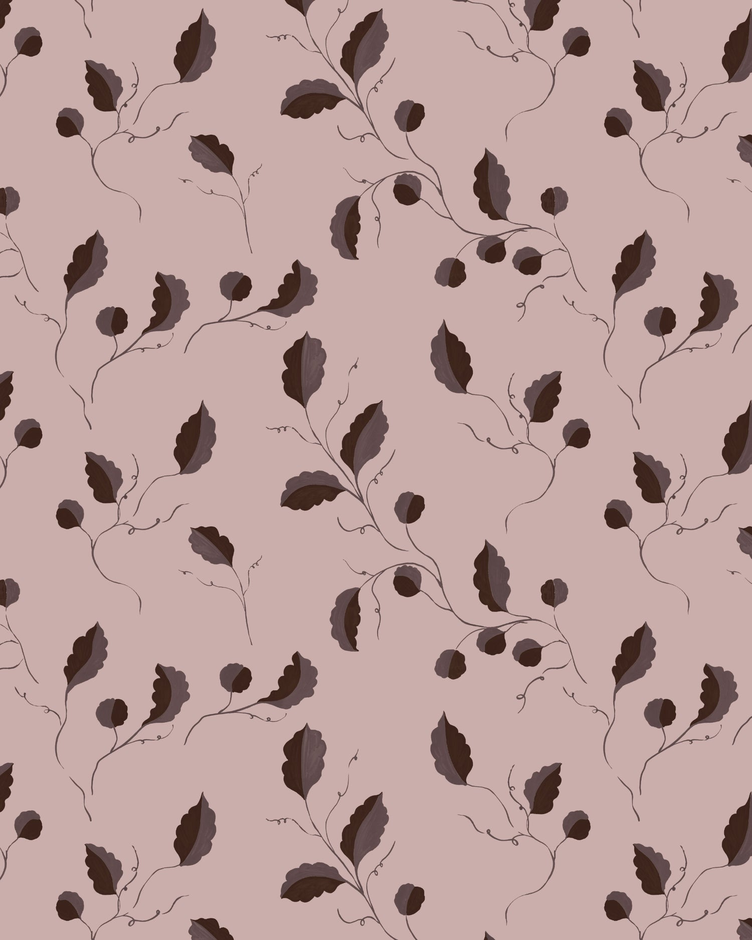 Oak Tendrils Wallpaper - Mauve Brown