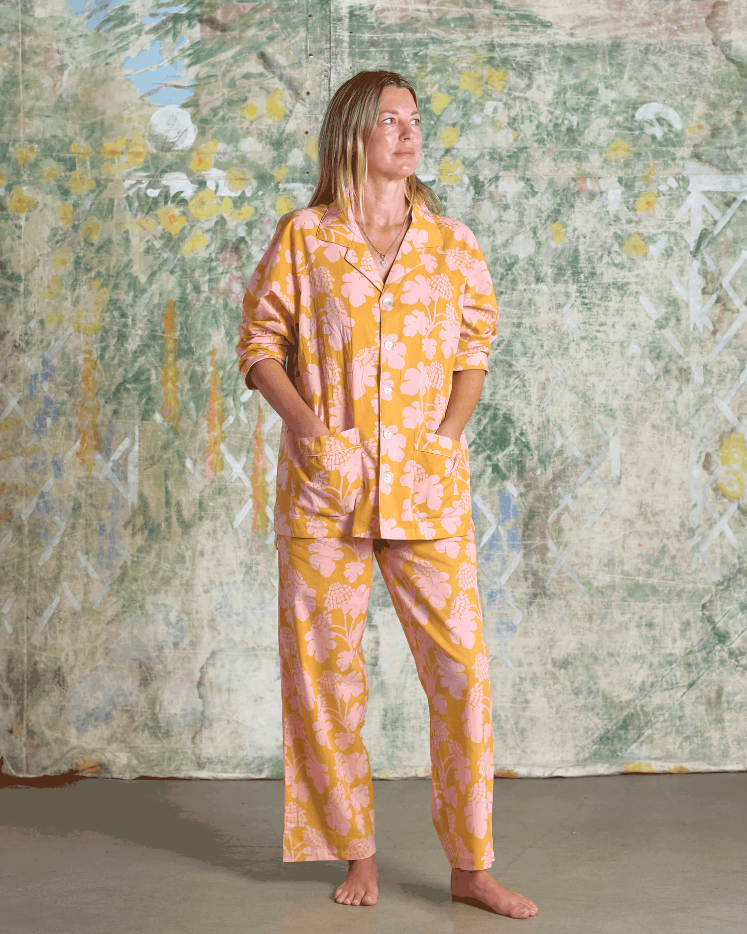 Pajama Set — Casia Flowers Marigold/Soft Pink