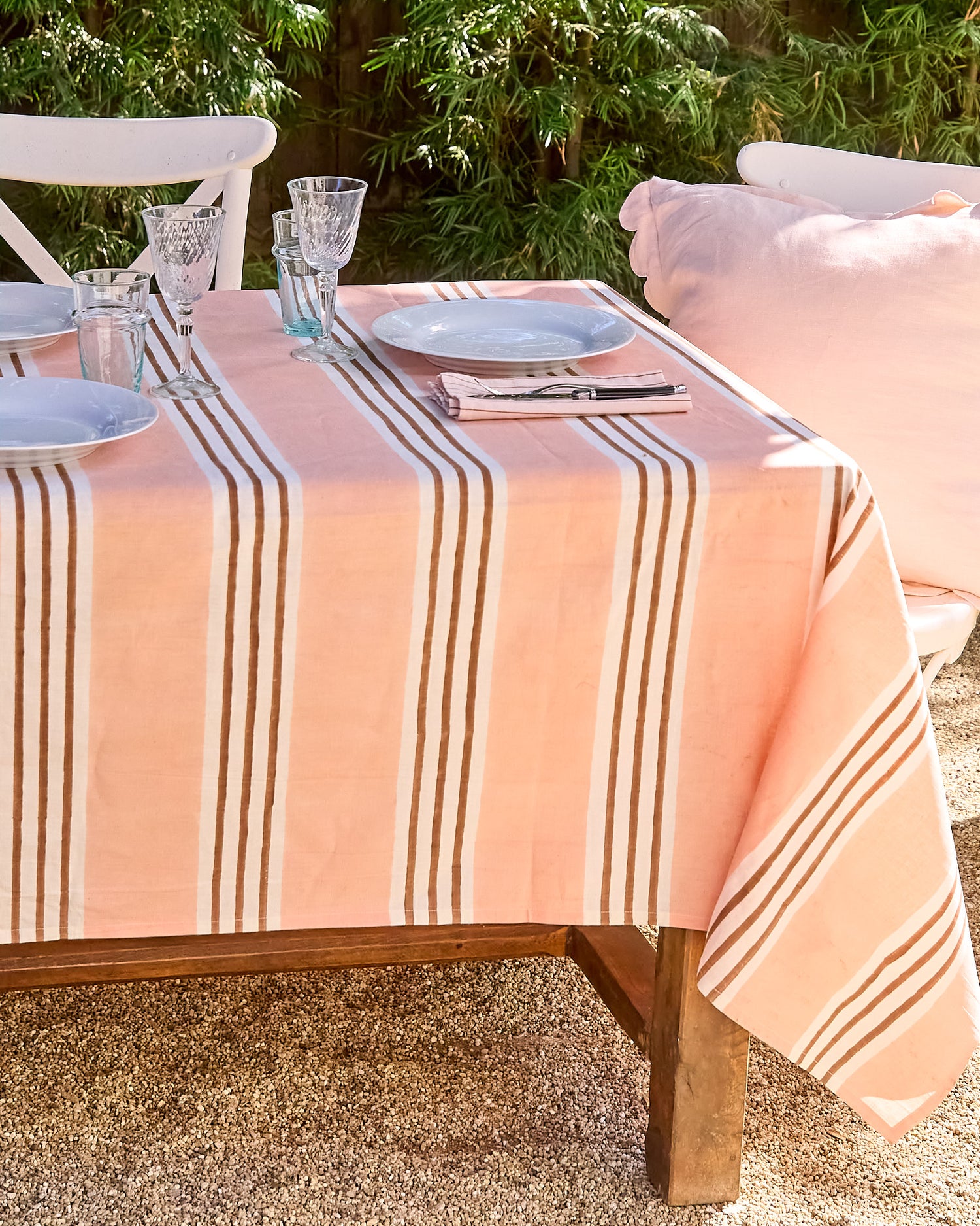 Estancia Stripe Tablecloth - Soft Blush