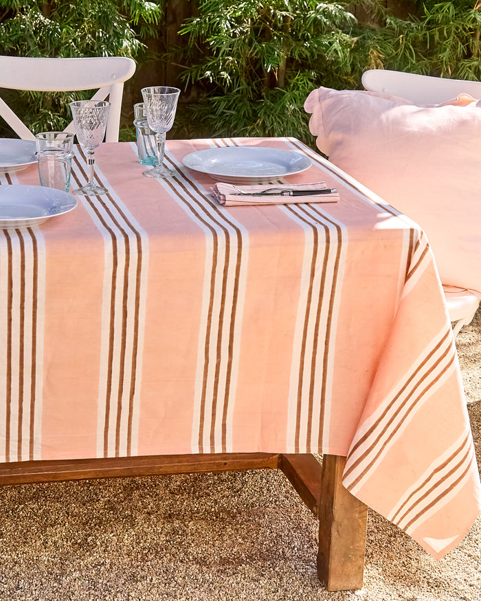 Estancia Stripe Tablecloth - Soft Blush