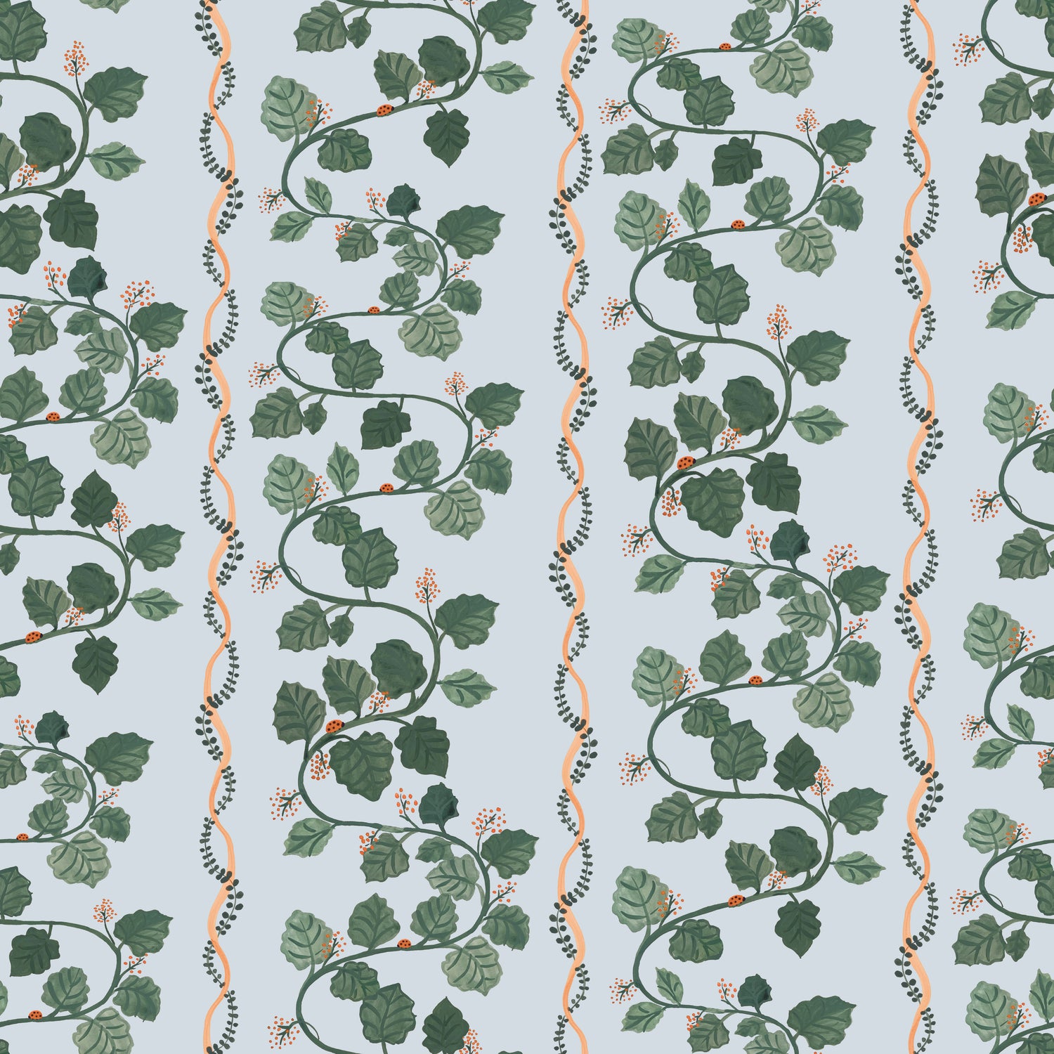 Ladybug Highway Wallpaper - Soft Sky Orange