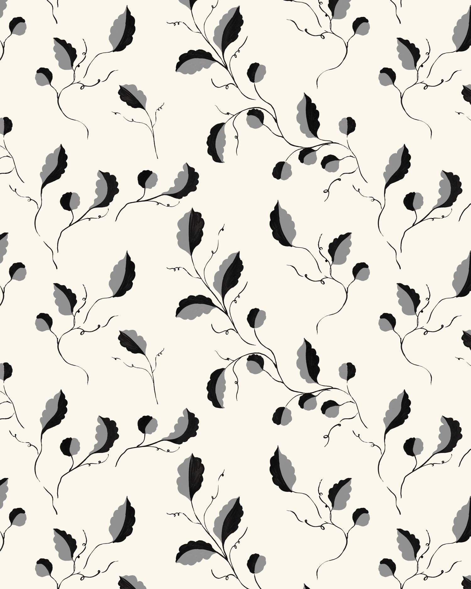 Oak Tendrils Wallpaper - Ivory Black