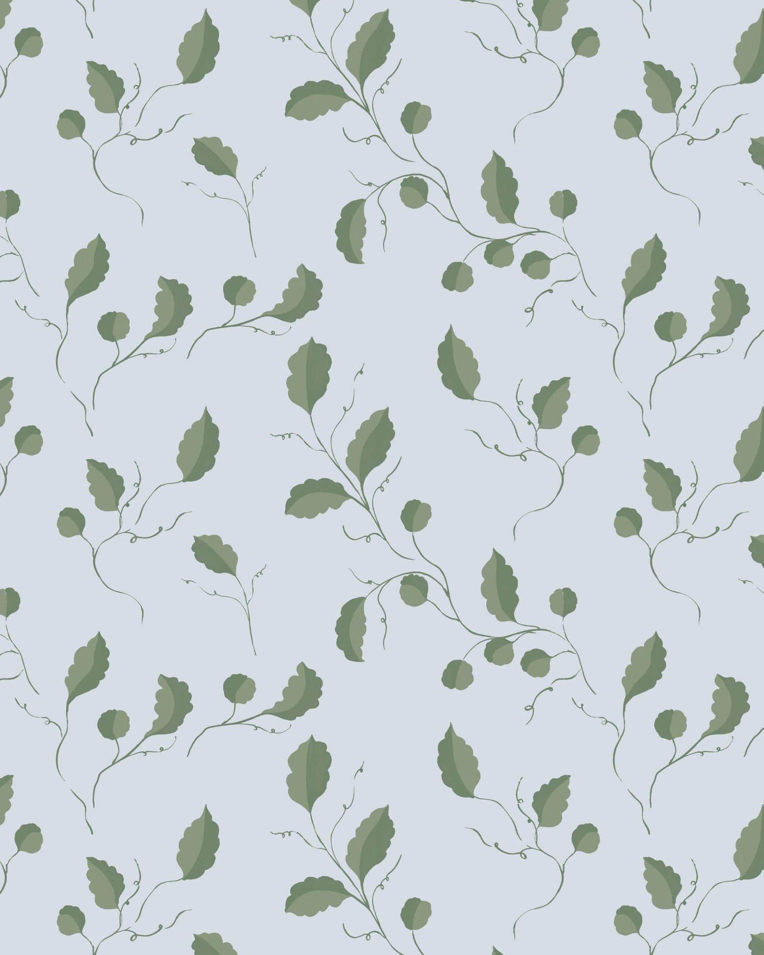 Oak Tendrils Wallpaper - Soft Sky Green