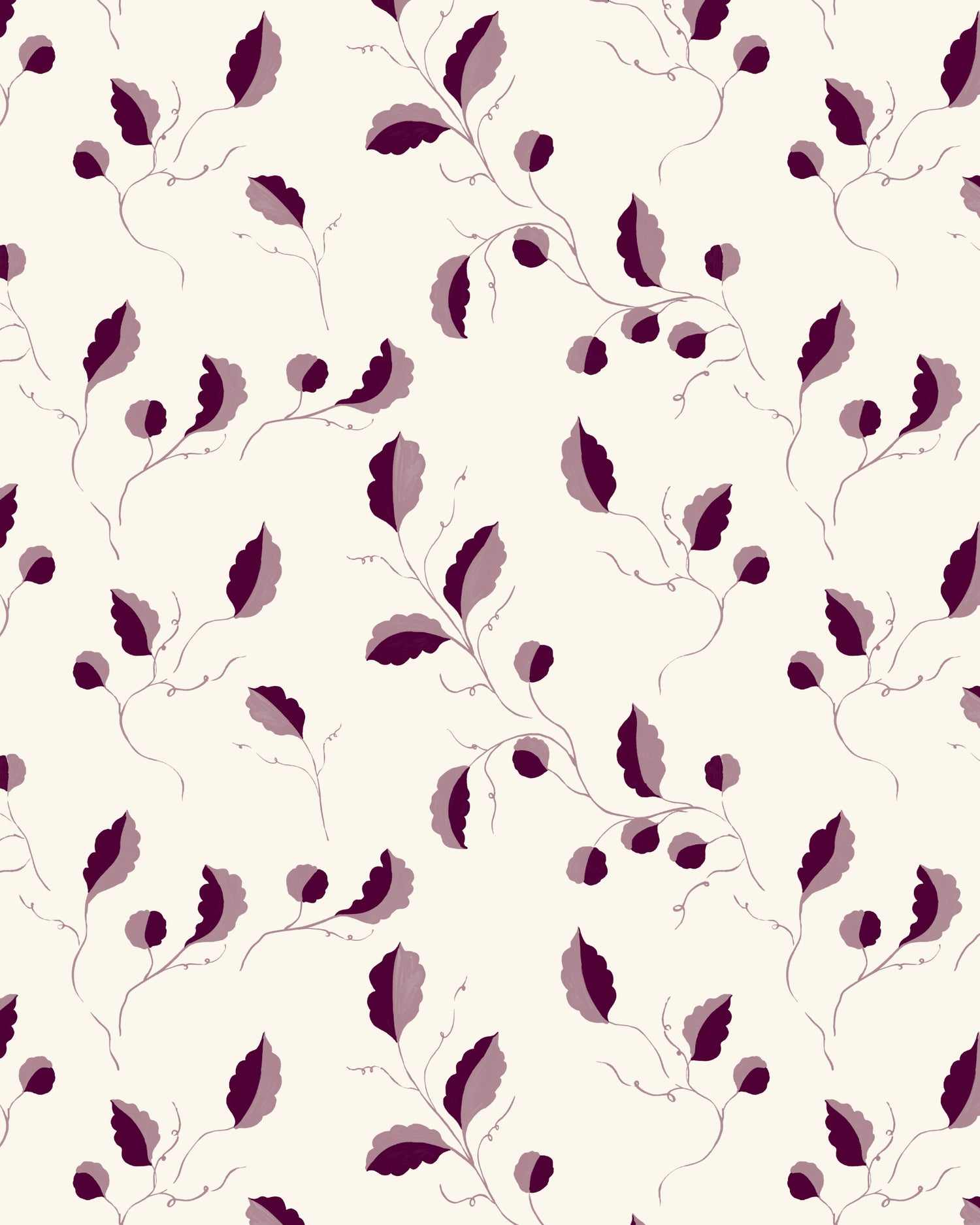 Oak Tendrils Wallpaper - Ivory Aubergine