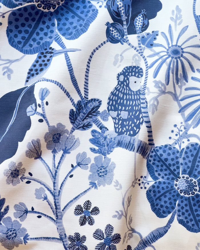 Monkey Garden Fabric - White/Blue