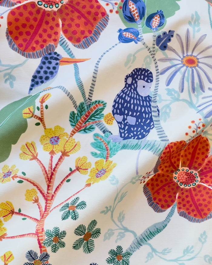 Monkey Garden Fabric - White