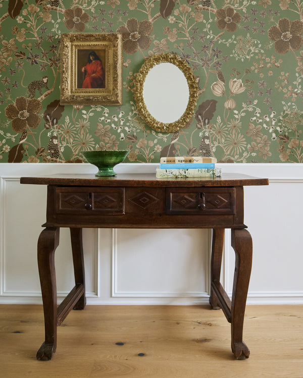 Monkey Garden Wallpaper - Moss/Brown
