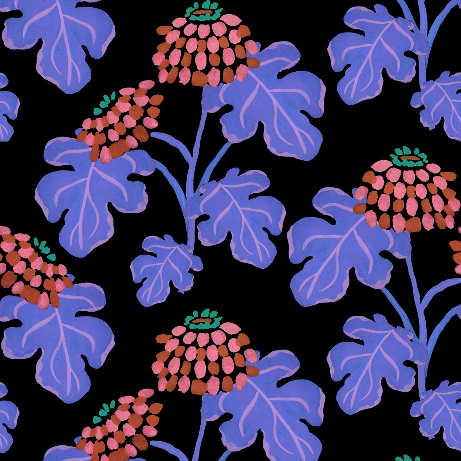 Casia Flowers Fabric - Black