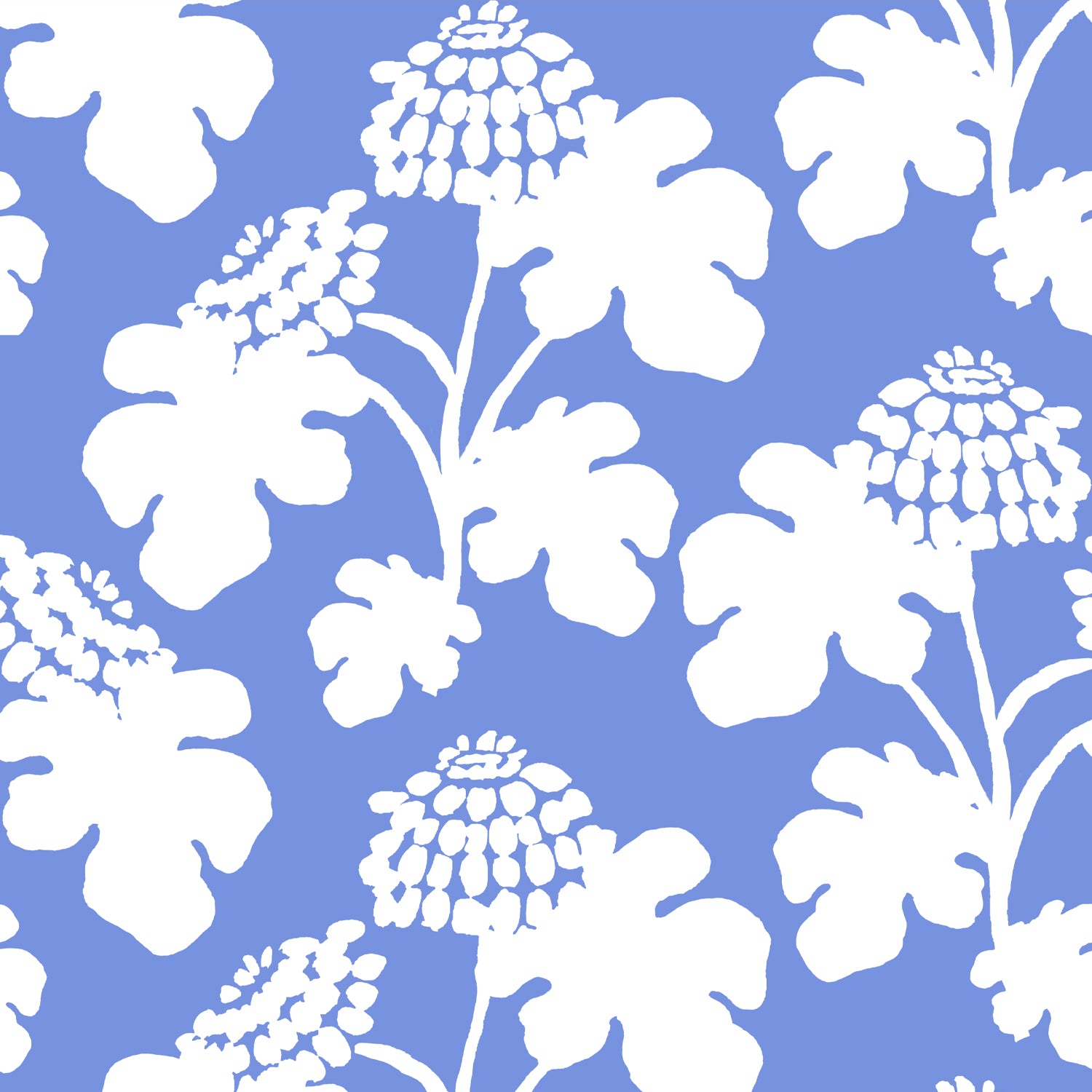 Casia Flowers Fabric - Sky/White