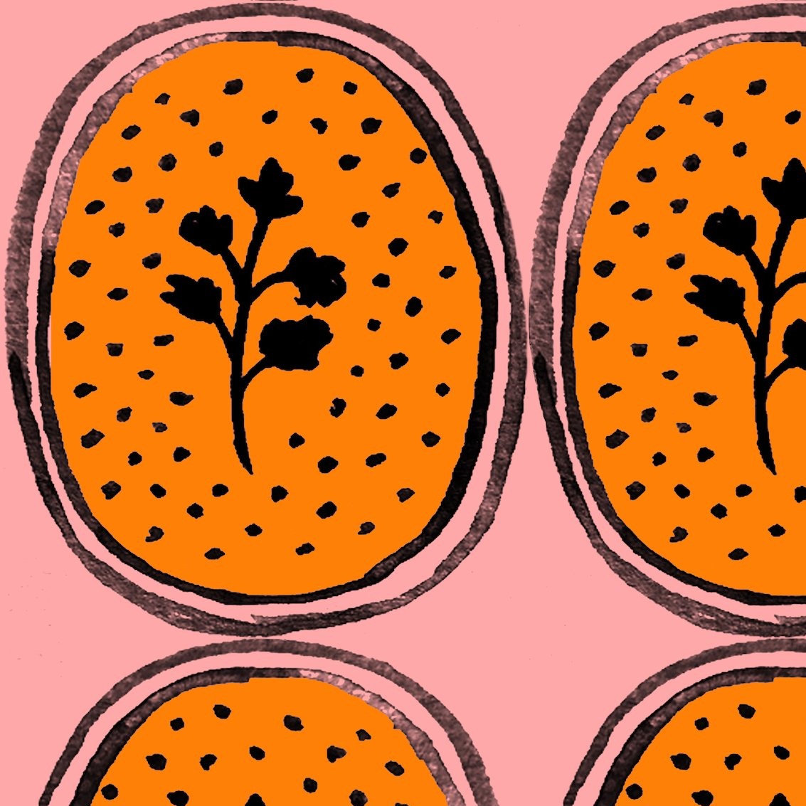 Ciao Cilantro Wallpaper - Melon/Black