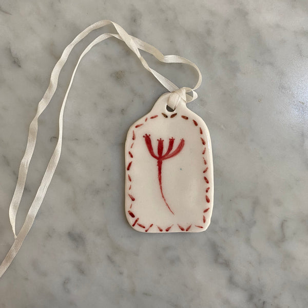 Porcelain Gift Tag Ornaments - Red Motifs