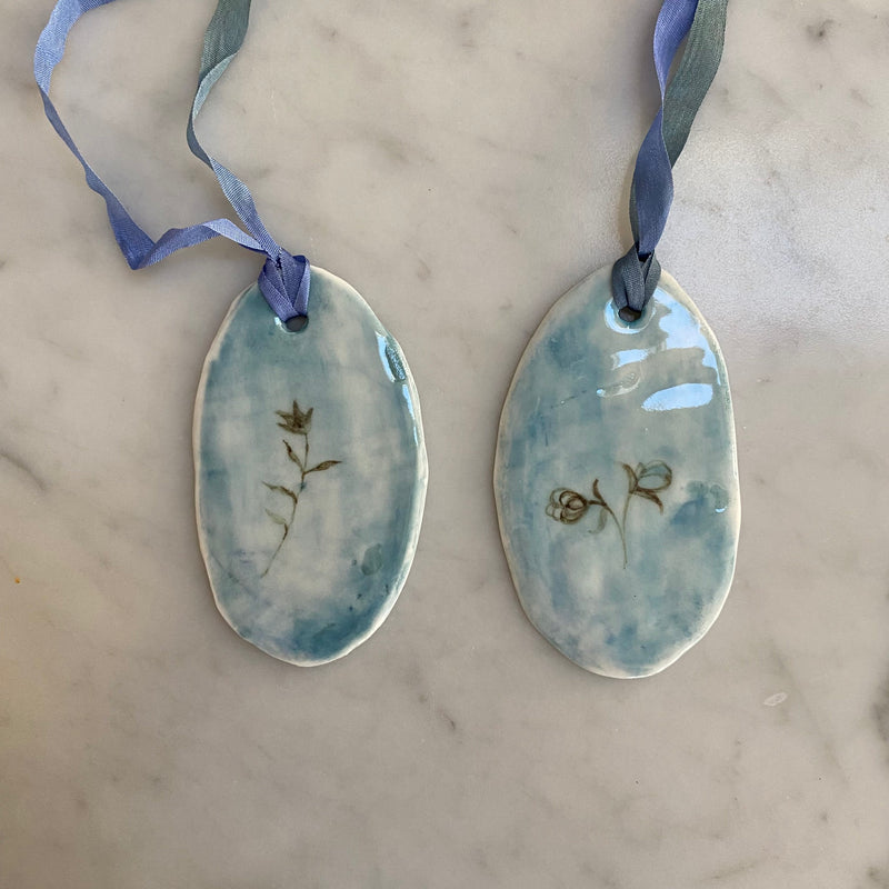 Porcelain Gift Tag Ornaments - Light Blue