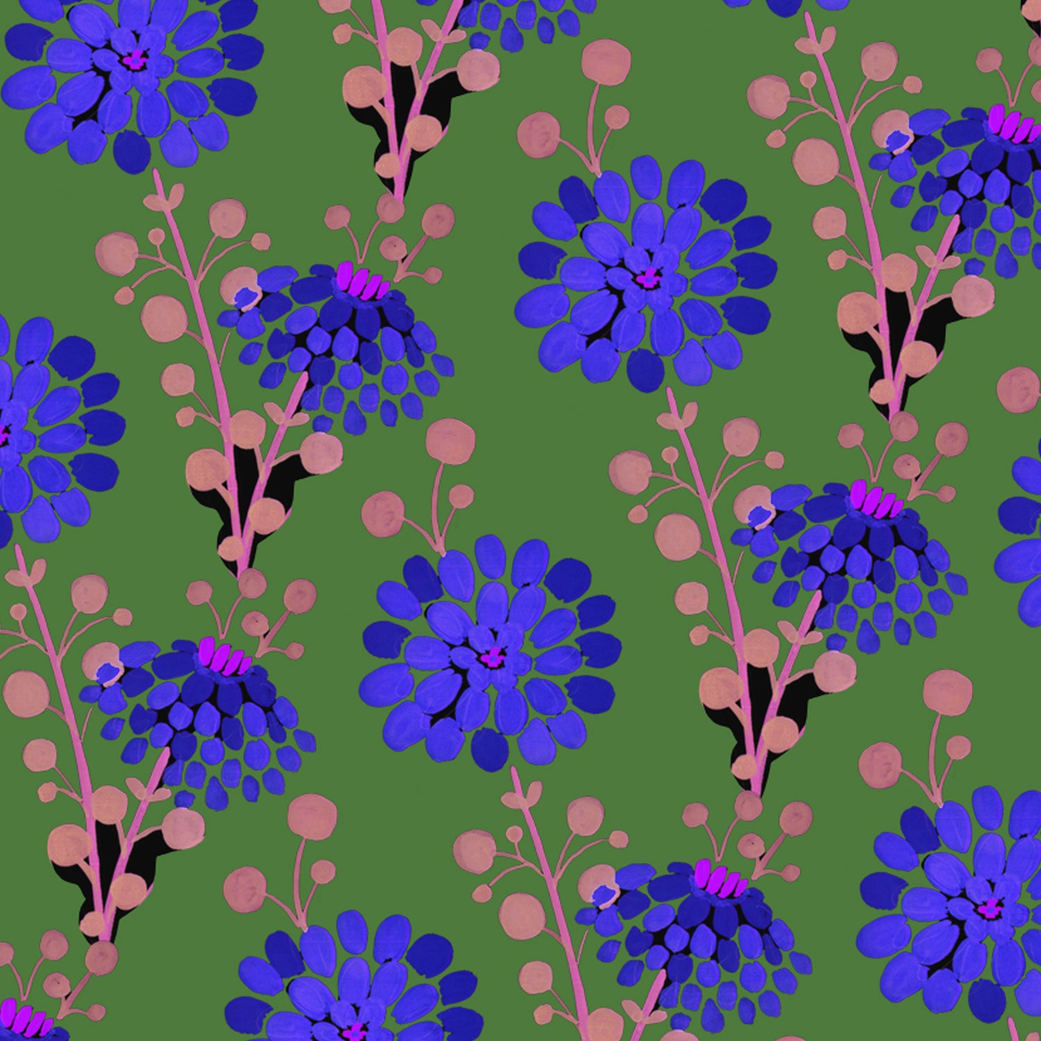 Magia Mums Fabric - Green