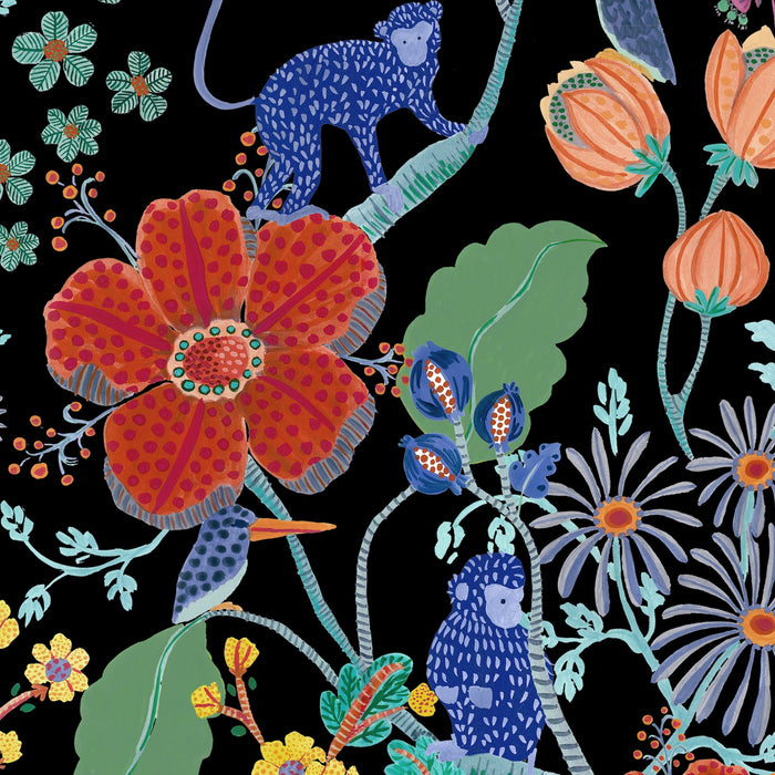 Monkey Garden Fabric - Black