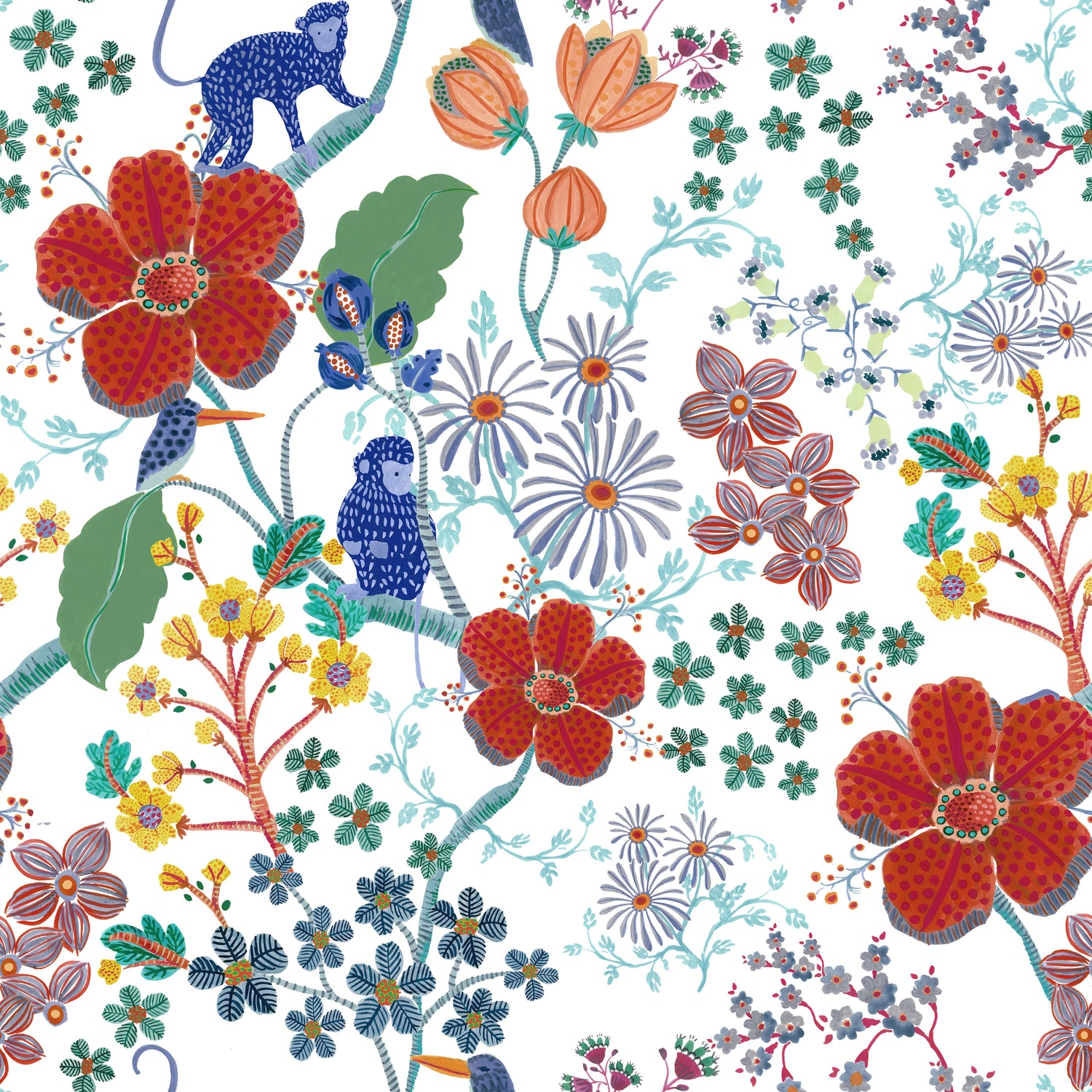 Monkey Garden Wallpaper - White