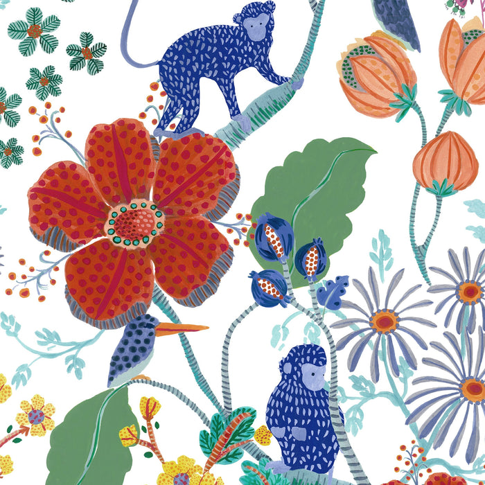 Monkey Garden Wallpaper - White