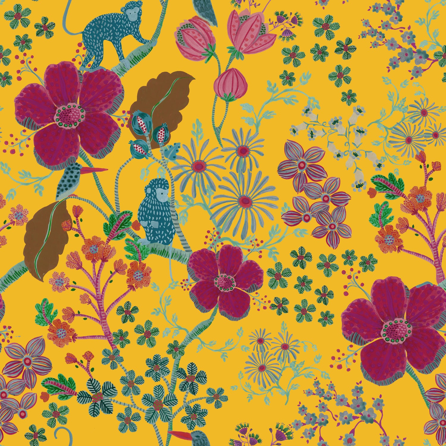 Monkey Garden Wallpaper - Yellow