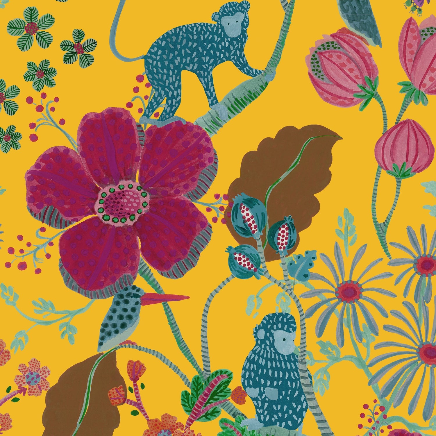 Monkey Garden Wallpaper - Yellow