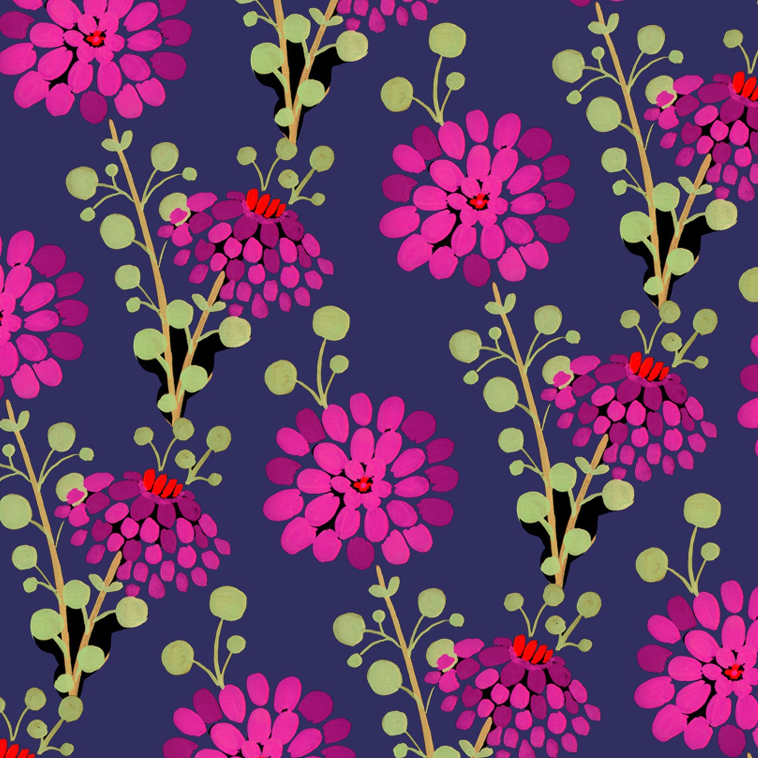 Magia Mums Fabric - Navy