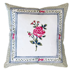 Block Print Rose Pillow Large