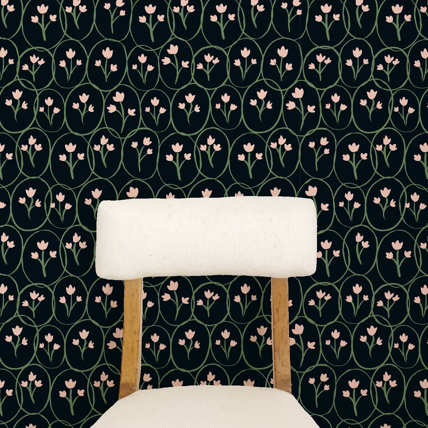 Tulip Circles Wallpaper - Black/Soft Pink