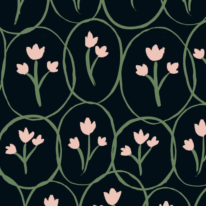 Tulip Circles Fabric - Black/Soft Pink