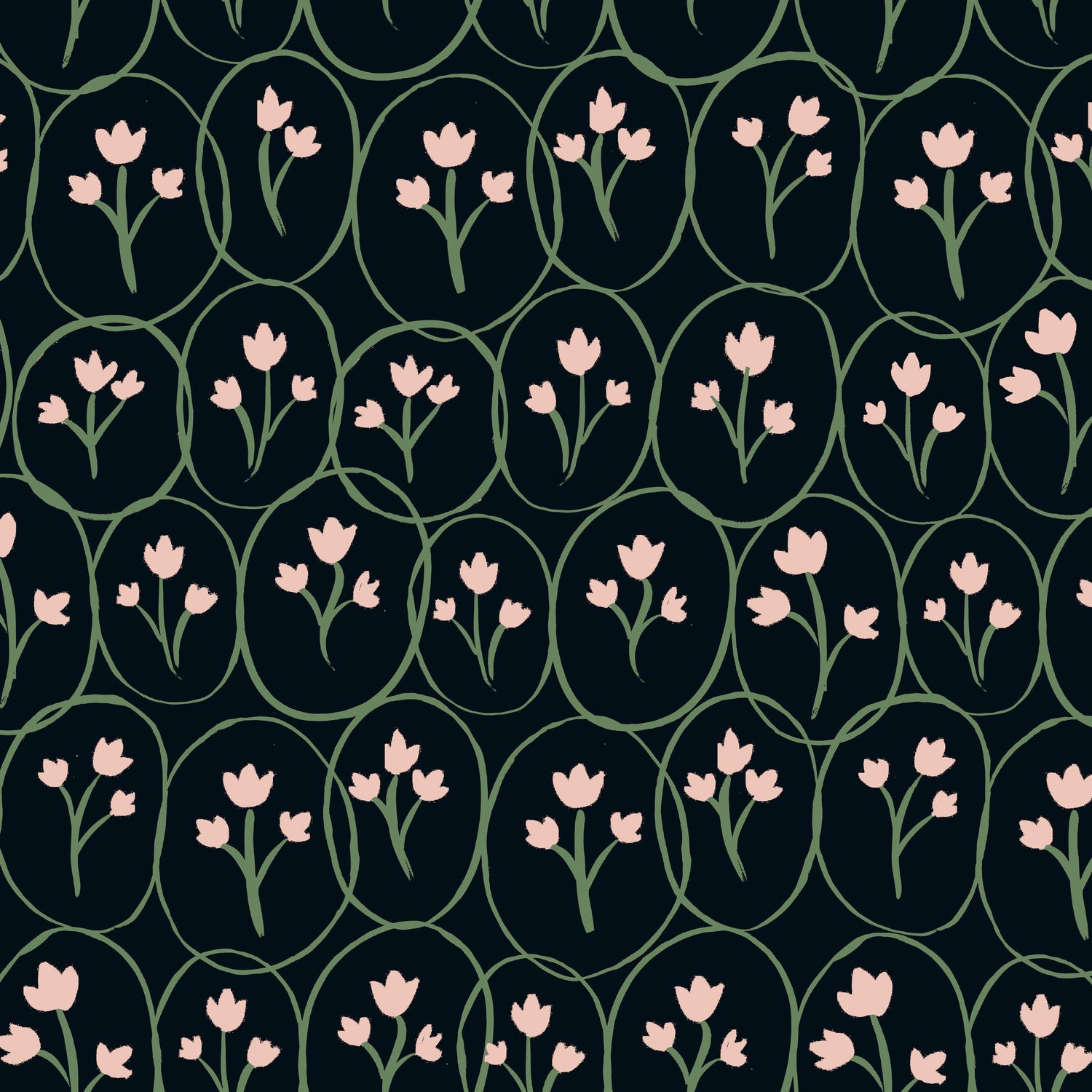 Tulip Circles Fabric - Black/Soft Pink