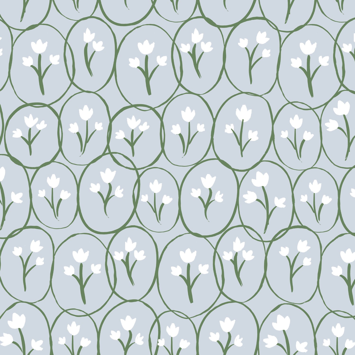Tulip Circles Fabric - Soft Blue/White