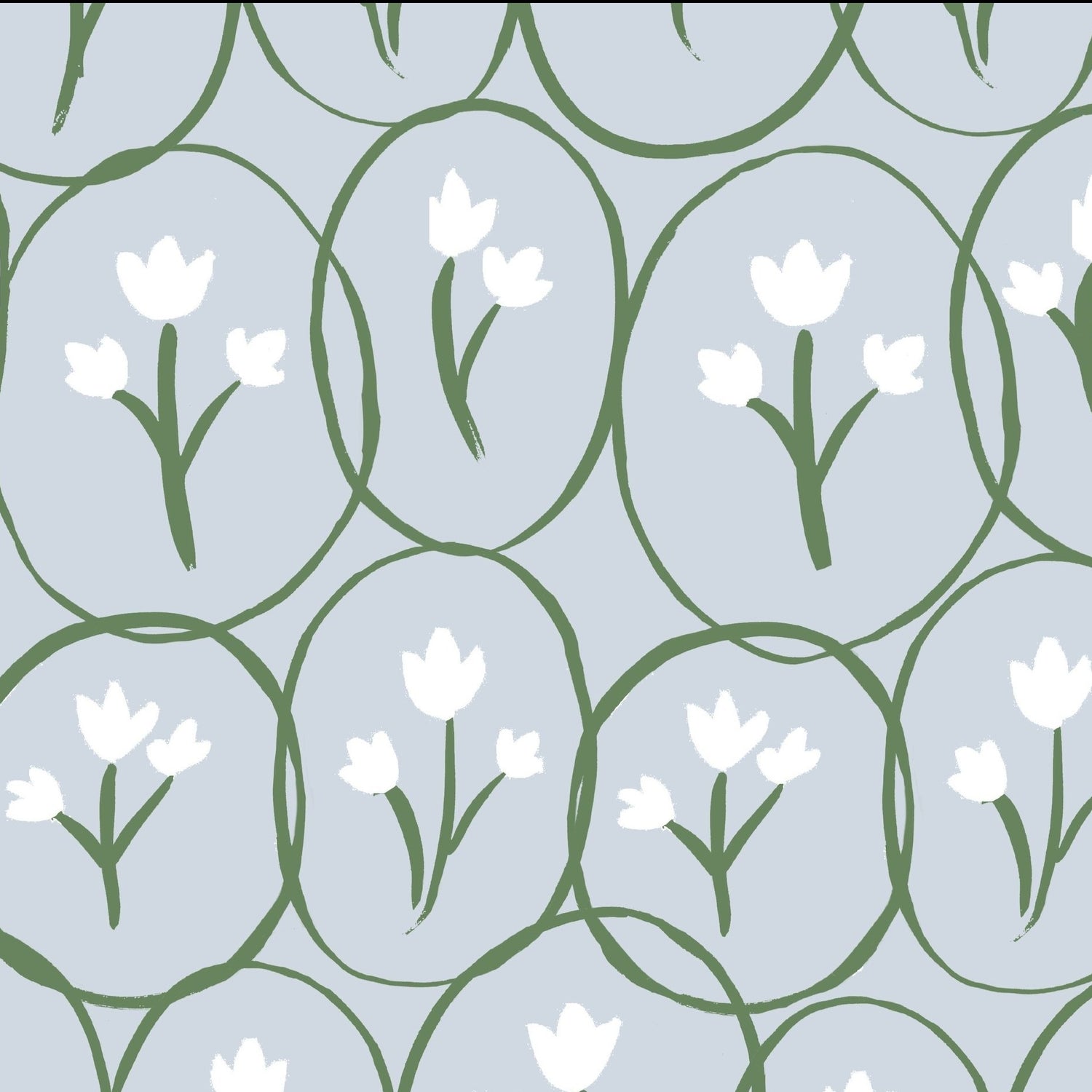 Tulip Circles Fabric - Soft Blue/White