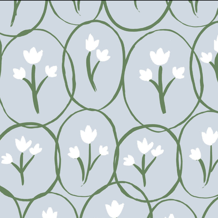Tulip Circles Fabric - Soft Blue/White