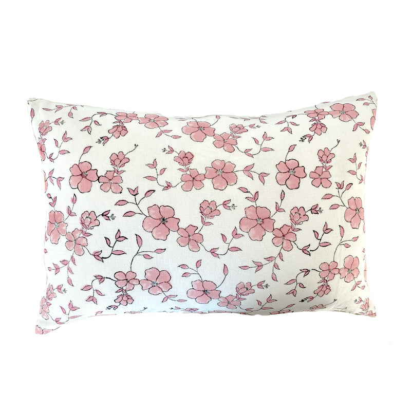 Winfield Flowers Block Printed Pillow - Pink and White