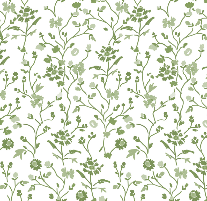 Winona Flowers in Green & White
