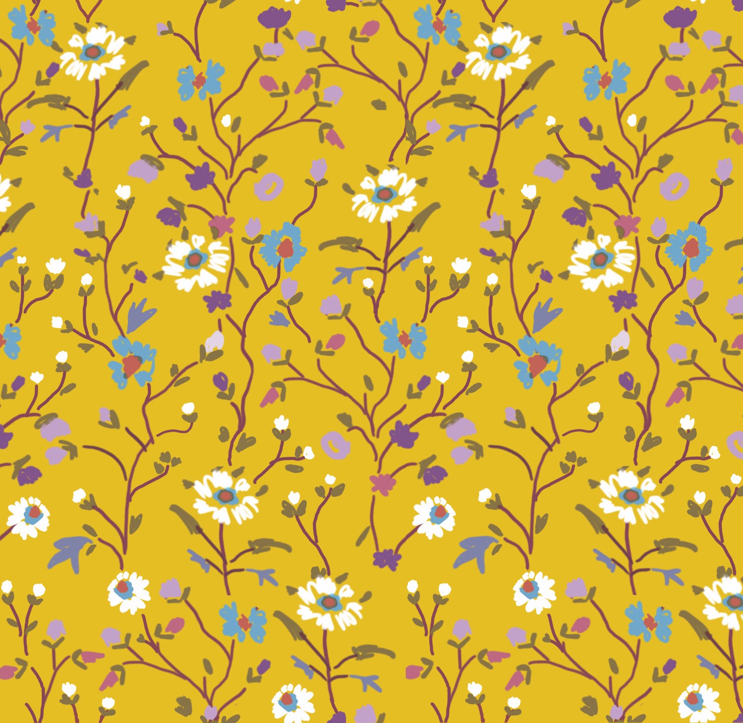 Winona Flowers Fabric - Mustard