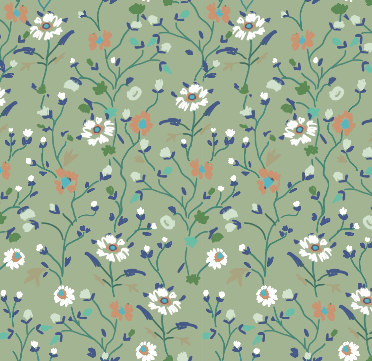 Winona Flowers Wallpaper - Sage