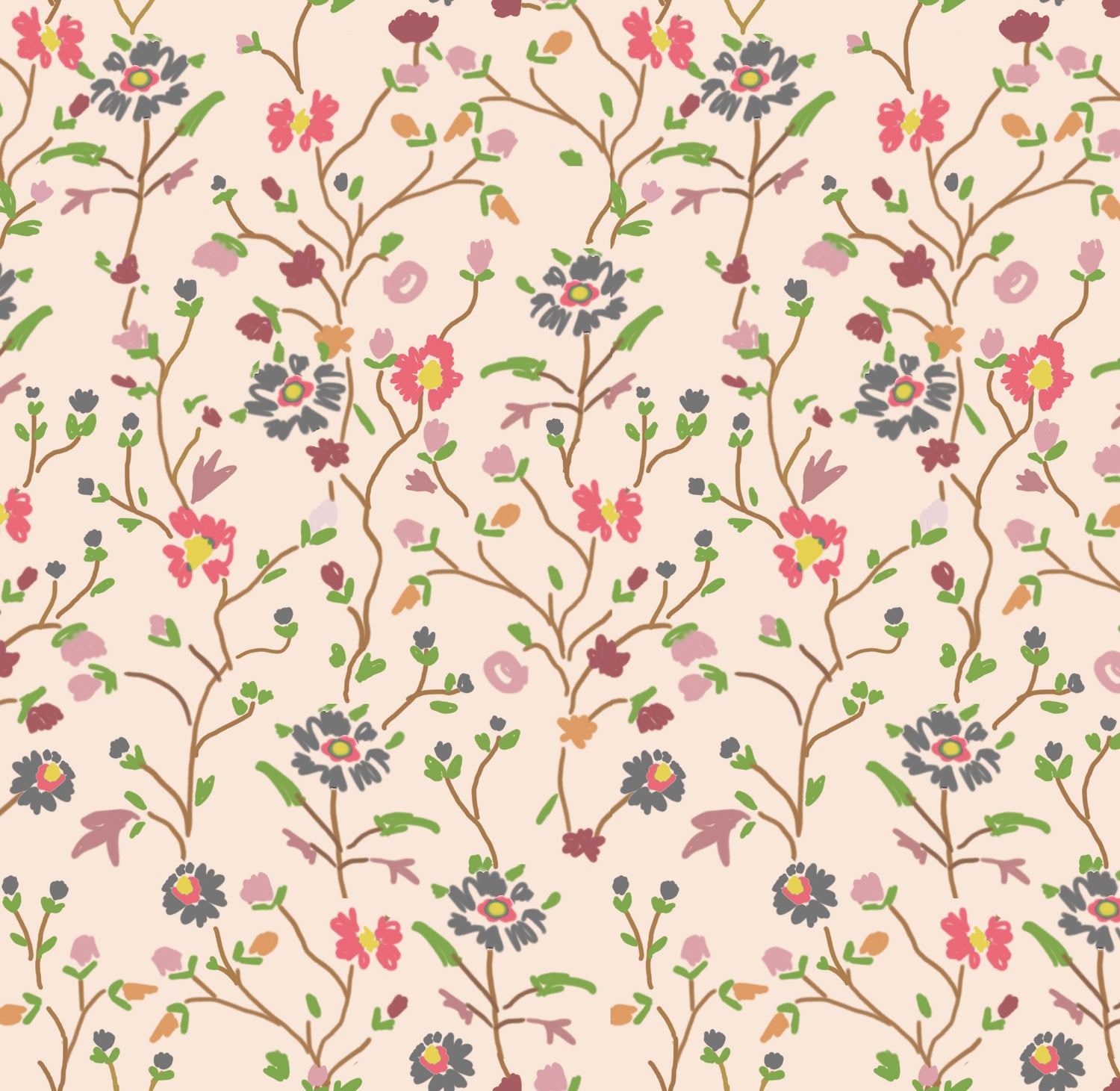 Winona Flowers Fabric - Soft Blush