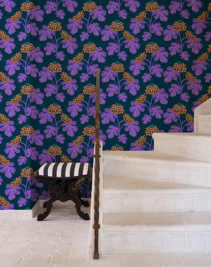 Casia Flowers Wallpaper - Navy