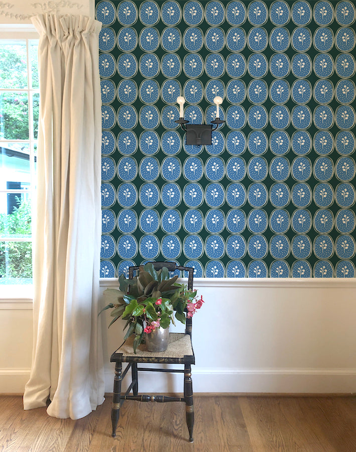 Ciao Cilantro Wallpaper - Forest/Blue