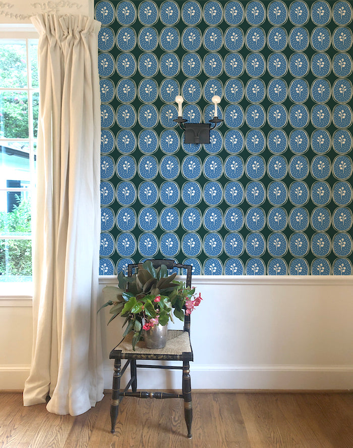 Ciao Cilantro Wallpaper - Forest/Blue