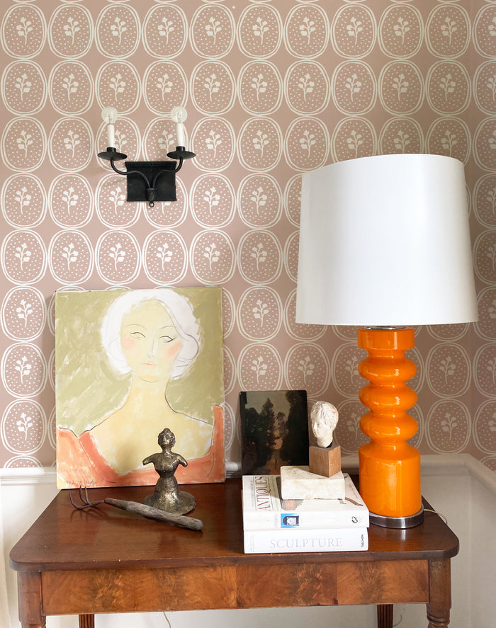 Ciao Cilantro Wallpaper- Dusty Mauve/White
