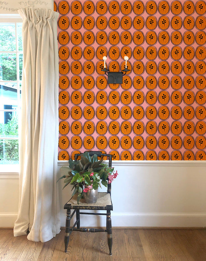 Ciao Cilantro Wallpaper - Melon/Black